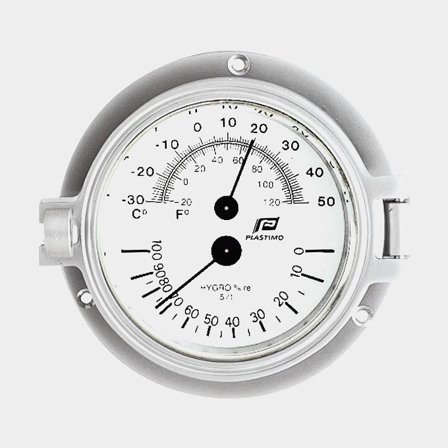 Hygrometer & termometer Plastimo Porthole 4", Ø88/130 mm, kromet messing