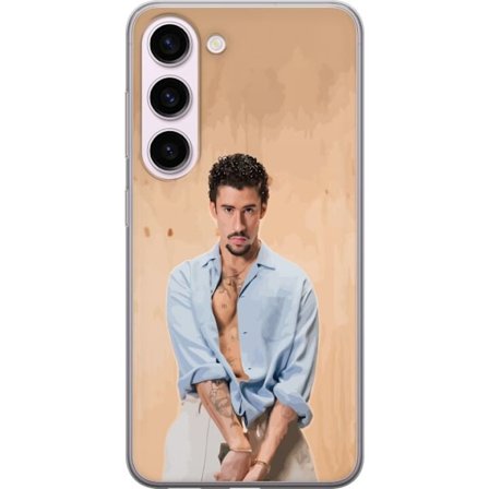 Yhteensopiva Puhelinkuori Samsung Galaxy S23 Bad Bunny Super Bowl-inspiroima grafiikka, jossa NFL-trofe ja San Franciscon silta urheilusuunnittelussa