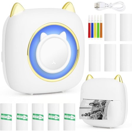 Mini Bærbar Fotoskriver, Trådløs Bluetooth Øyeblikkelig Termisk Skriver med 10 Ruller Termisk Papir, Skriver