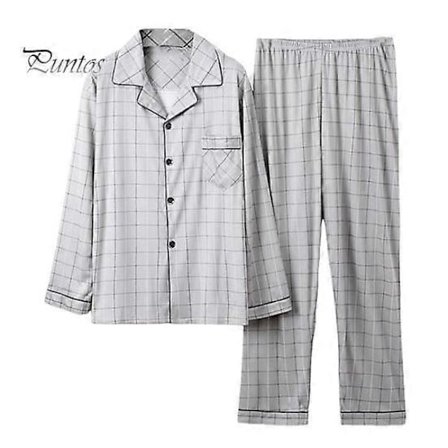 2 stk./sæt Herre Pyjamas Sæt Plaid Print Revers Langærmet Enkeltknappet Skjorte Elastisk Talje Lange Bukser Sæt Løs Pasform Loungewear Sæt