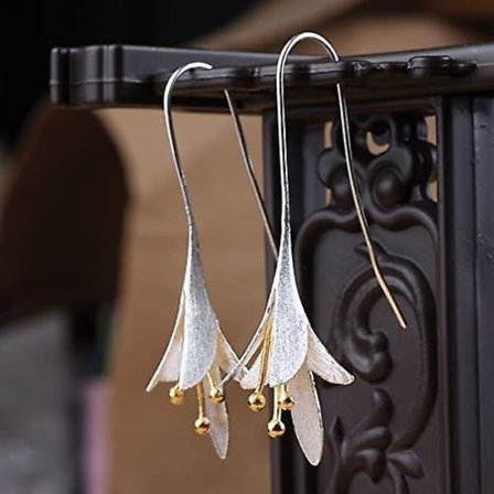 Earrings Long 925 Silver Flower Lily Of The Valley Dangle Drop Hook Earrings