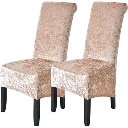 Spisestolbetræk (champagne guld, 2-delt sæt), knust fløjl