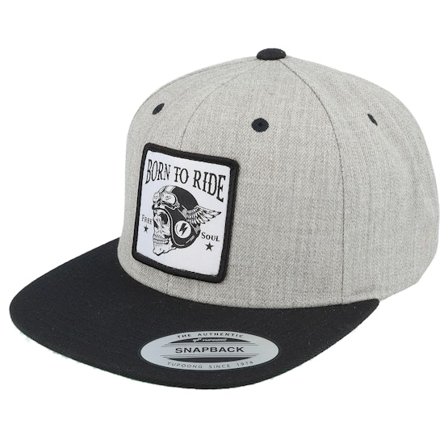 Born To Ride - Grå snapback Caps - Free Soul Skull Patch Heather Grey/Black Snapback @ Hatstore