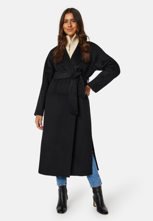 BUBBLEROOM Leslie Belted Wool Coat Black Klær