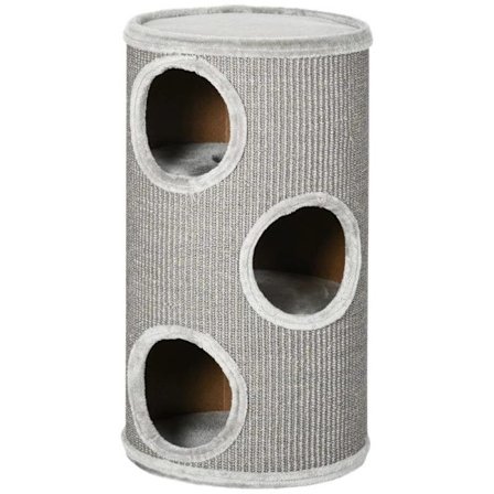 Rootz Scratch Barrel - Scratch Barrel - 3 Tier Scratcher Barrel - Inkluderer Sisal Rope - Scratcher Pad - Cat Scratcher - Lysegrå - 38cm x 38cm x 70cm