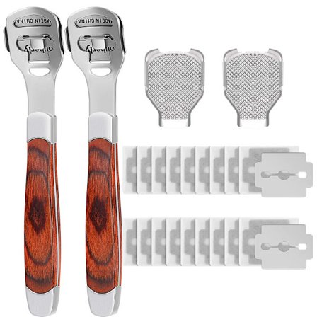 24 Delars Set för Borttagning av Förhårdnader på Fötter, 20 Ersättningsblad, 2 Förhårdnadsskrapor och 2 Fotfilshuvuden, Fotvårdsverktyg för 