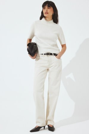 NA-KD - Way midje rett jeans - Mid waist jeans - Beige - EU 36