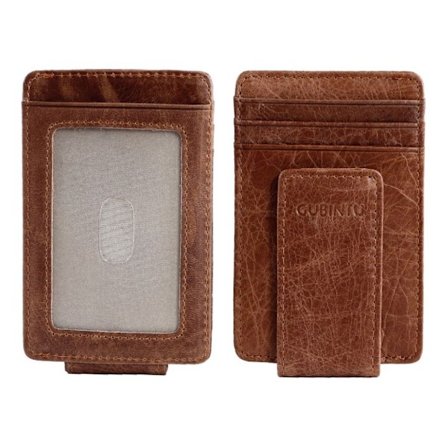 GUBINTU Lommebok for menn av ekte skinn med vill hest tekstur - lyse brun