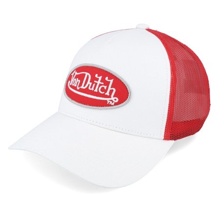 Von Dutch - White trucker Gorra - Oval Patch White/Red Trucker @ Hatstore