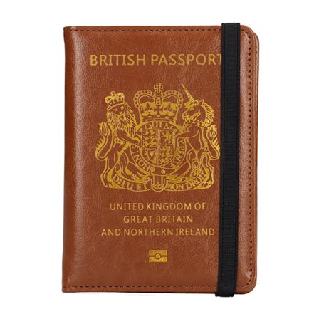 Britisk passkortholder i brunt, vanntett, antimagnetisk PU-skinn passomslag for reise, forretninger og utendørs