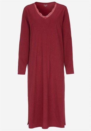 Cellbes of Sweden - Lang natkjole med blondekant i vinrød til damer i størrelse 50/52