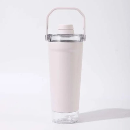 Mælkehvid rustfrit stål indre 720ML bærbar vandflaske rund glat mund direkte drikketilstand med skalmarkeringer håndtagsdesign