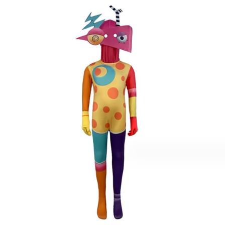 Magiskt Digitalt Cirkus Kostym Jumpsuit Mask Uppträdande Finfina Kläder för Barn Zubo 150cm