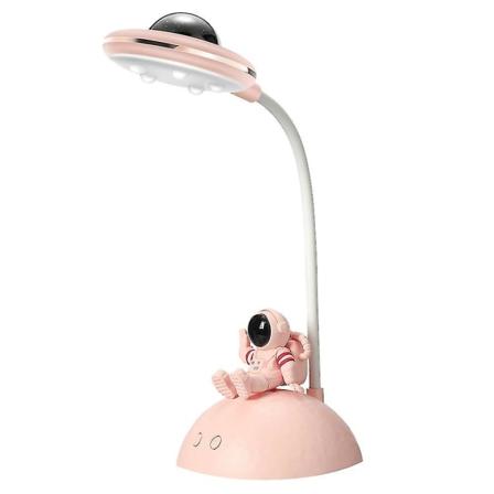 4 i 1 Astronaut Projektionsbordlampe LED Natlampe Student Læringsøjenbeskyttelse Beslag Bordlampe Pink