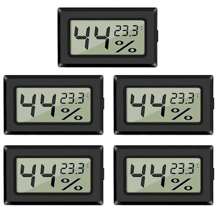 Mini Digital LCD Termometer Hygrometer, Digital Termo Hygrometer Indikator för Kök Kontor Hem Humidorer Reptil Inkubatorer (5st, Svart)