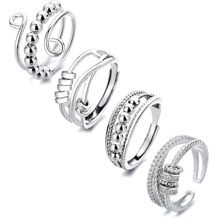 4 st Fidget Spinner Ringar för Kvinnor Öppna Snurrande Knogringar Stapelbara Ringar Justerbara Ringar i Rostfritt Stål