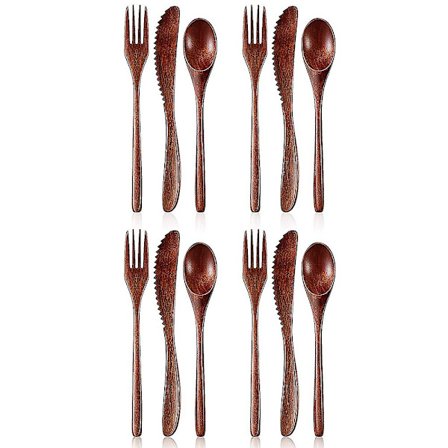 12-delad bestickset med sked, gaffel och kniv i trä