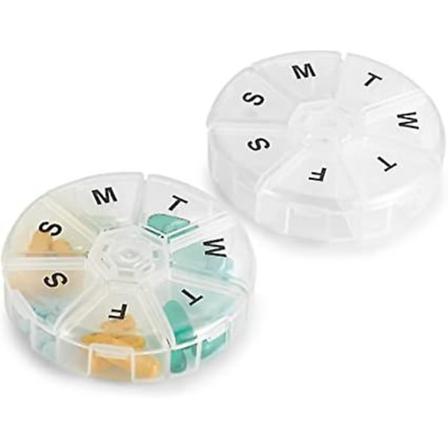 Ukentlig pilleboks - Pakke med 2 - Store runde pillebokser Ukentlig reisepilleboks 8,5 * 2 cm