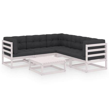 Vidaxl Loungegrupp Med Dynor 6 Delar Massiv Furu Vit