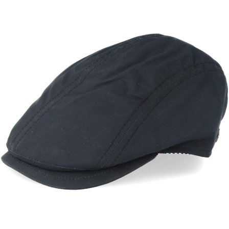 MJM Hats - Svart flatcap Caps - Daffy-3 Wax Cotton W-P Black Flat Cap @ Hatstore