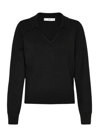 Mango Fine-Knit V-Neck Sweater - Black - M
