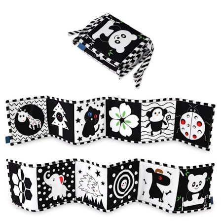 Lollanda Aktivitetsleksak – Svartvit tygbok för baby, lärande leksak, sensorisk leksaksbok, mjuk barnbok för spädbarn