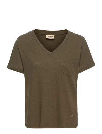 Maya V-Neck Tee Green MOS MOSH