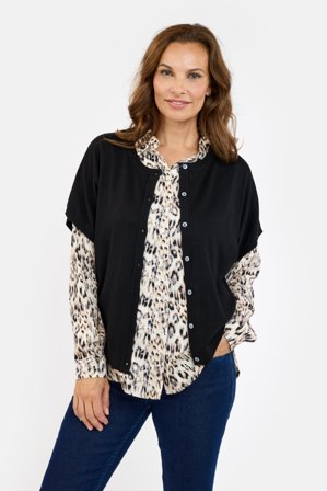 JENSEN - Kortærmet Cardigan - Sort