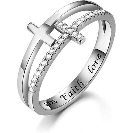 18K Guldförgylld 925 Sterling Silver Ring Kubisk Zirkonia Dubbla Korsringar Simulerad Diamant CZ Ringar Presenter till Kvinnor Flickor Mamma Mor Fru 