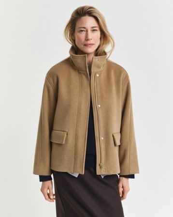 GANT Damen Kurze Reißverschlussjacke aus Wolle (L) Khaki