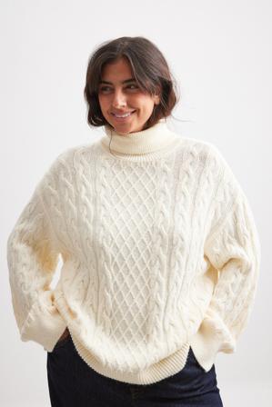 NA-KD Pull col roulé en maille torsadée - Pulls en maille torsadée - OffBlanc - XX-Small