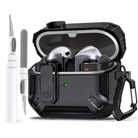 Kompatibel med Galaxy Buds 3 Case & Galaxy Buds 3 Pro Case, med rengøringssæt, fuld krops stødsikker kulfiber beskyttelsesetui til Galaxy Buds 3 Pro