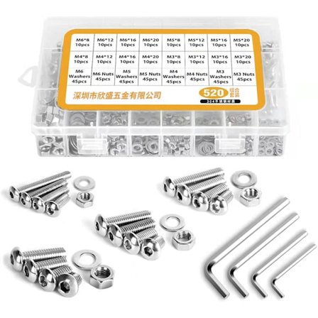 520PCS M3 M4 M5 M6 304 Rostfritt Stål Sexkant Huvud Knapp Socket Huvud Kabel Bultar Skruvar med Muttrar Assortment