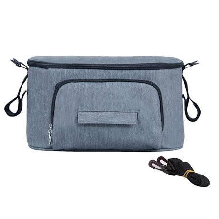 Multifunktionel baby klapvogn hængende taske arrangør opbevaringspose ble flaske kopholder grå med rem