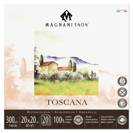 Magnani Akvarellblock Toscana 100% Bomull 300g Grov Gräng 20x20 cm 20 ark