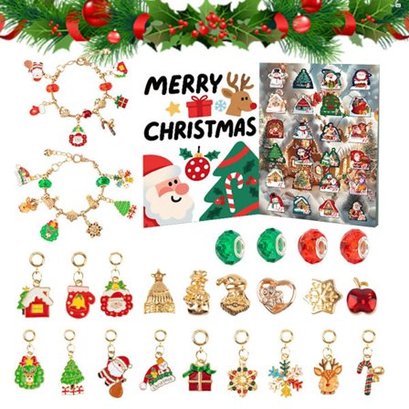 Smykke Julekalender med Charms Armbåndssæt - Festlig Daglig Overraskelses Nedtællings Gaveæske til Piger, Ideel til Fester, Rejser & S