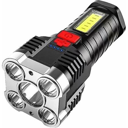 DWW - En lys stærk fem-core lommelygte kan genoplades via USB lang rækkevidde 6,4 x 14 cm