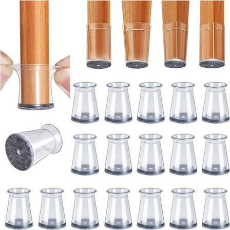 32 stk Stolbensbeskyttere, Ekstra små stolbensbeskyttere, Gjennomsiktige silikonstolbensbeskyttere med filtputer (Passer: 13-22,9 mm)