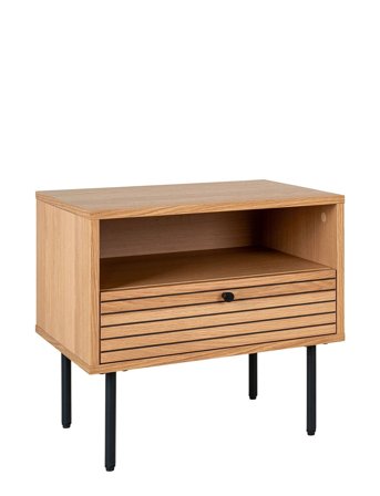 House Nordic Rika - Side Table, 1 Drawer, Oak Veneer, Natural, Black Metal Legs, 50X40X50 Cm - ONE SIZE