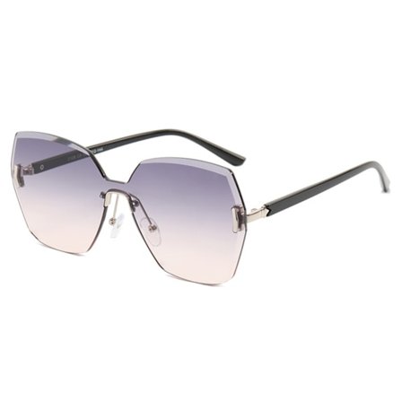 Dam solglasögon utan ram med kristallslipning, UV-skydd, diamant solglasögon för kvinnor ---- Silver ram dubbel grå platta