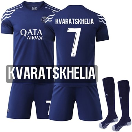 2024-2025 Paris Saint-Germain Udebanetrøje Børn Voksen Fodboldtrøje Sæt No.7 Kvaratskhelia