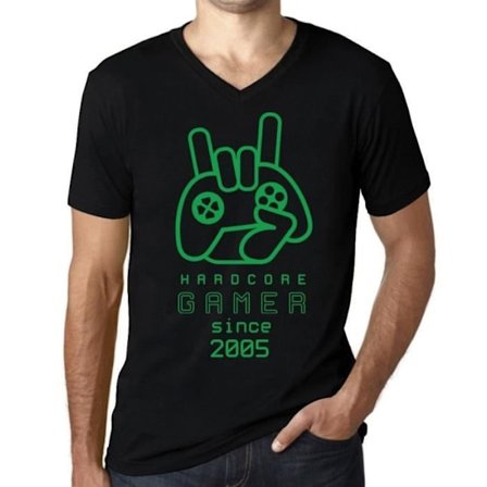 T-shirt med v-ringad herr Invetererad Joystick Gamer sedan 2005 – Hardcore Joystick Gamer sedan 2005 – 18-års 18-årspresent T-shirt