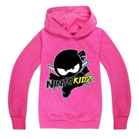 Ninja Kidz Barn Casual Hoodie Langærmet Hoodie Print Pullover Topper Gutter og Jenter Aktivtøy for Aldre 7-14 År Rose Red 7-8 År