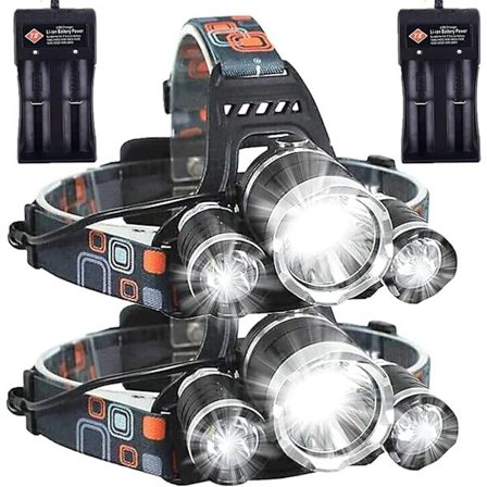 LED Hodelykt Oppladbar, 6000 Lumen Supersterk, 4 Moduser, Vanntett Sensor, Sikkerhetslys - 2-pakning