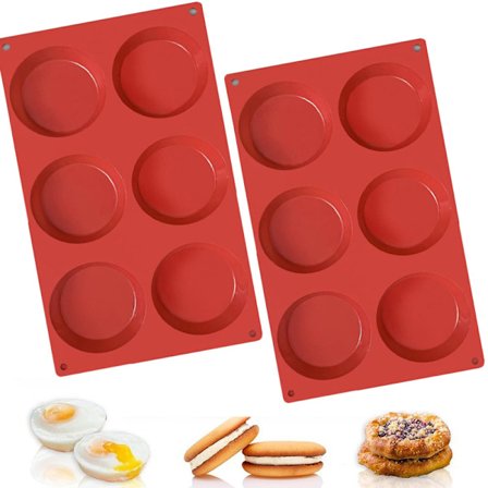 Set med 2 Burger Bun-formar silikon brioche-form kompatibel med hamburgare i form av en liten skiva på 29,8 * 17 * 1,8 cm