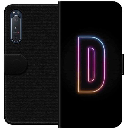Yhteensopiva Lompakkokotelo Sony Sony Xperia 5 II Minimalistinen neonkirjain D väriä vaihtavassa valossa mustaa taustaa vasten modernissa digitaalis