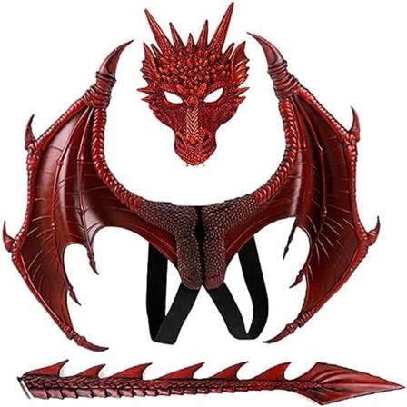 Dragekostume til børn drenge piger, dragevinge hale maske sæt, cosplay kostume Halloween dragekostume