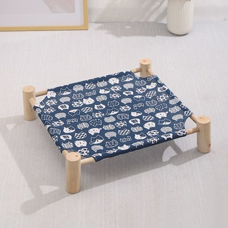 1 sæt (blå) massivt træ lærred kæledyr seng hund seng katteseng firkantet