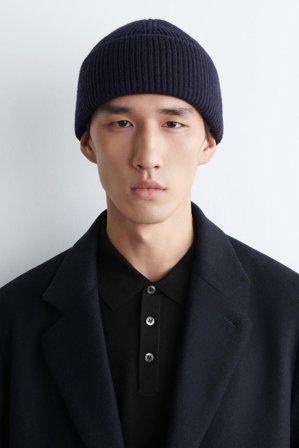 COS Homme Bonnet En Laine Côtelée in Bleu