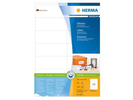 Herma Premium - Papir - matt - permanent selv-adhesiv - hvit - 105 x 42.3 mm 2800 etikett(er) (200 ark x 14) laminerte etiketter